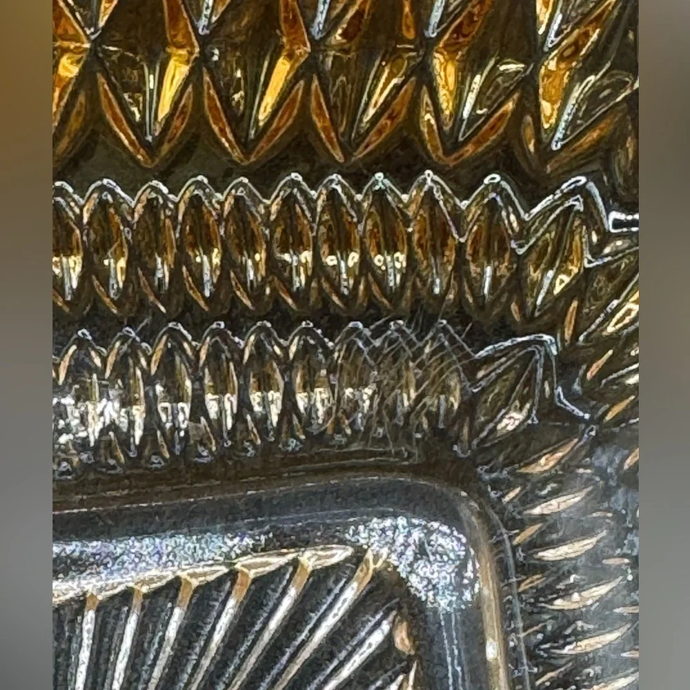Vtg ‘60s Glass Diamond Block Ruffled Trinket Candy Nut Dish Amber Gold Ashtray